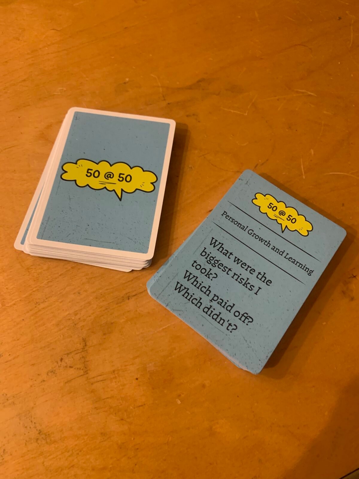 A sample 50 @ 50 reflection question card